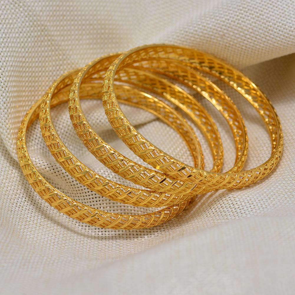 4pcs Baby Dubai Bracelet Gold Color small  Bangles For  Baby Chind Arab Bracelets Middle Eastern African Fashion Metal Bangles