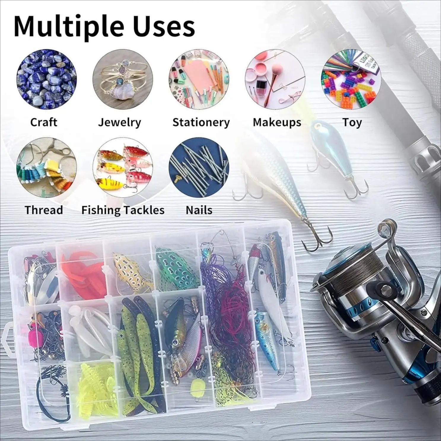 36 Grids Clear Plastic Storage Box with Adjustable Dividers, Multipurpose Organizer Case for Beads, Jewelry, Fishing Tackle and DIY Craft Supplies