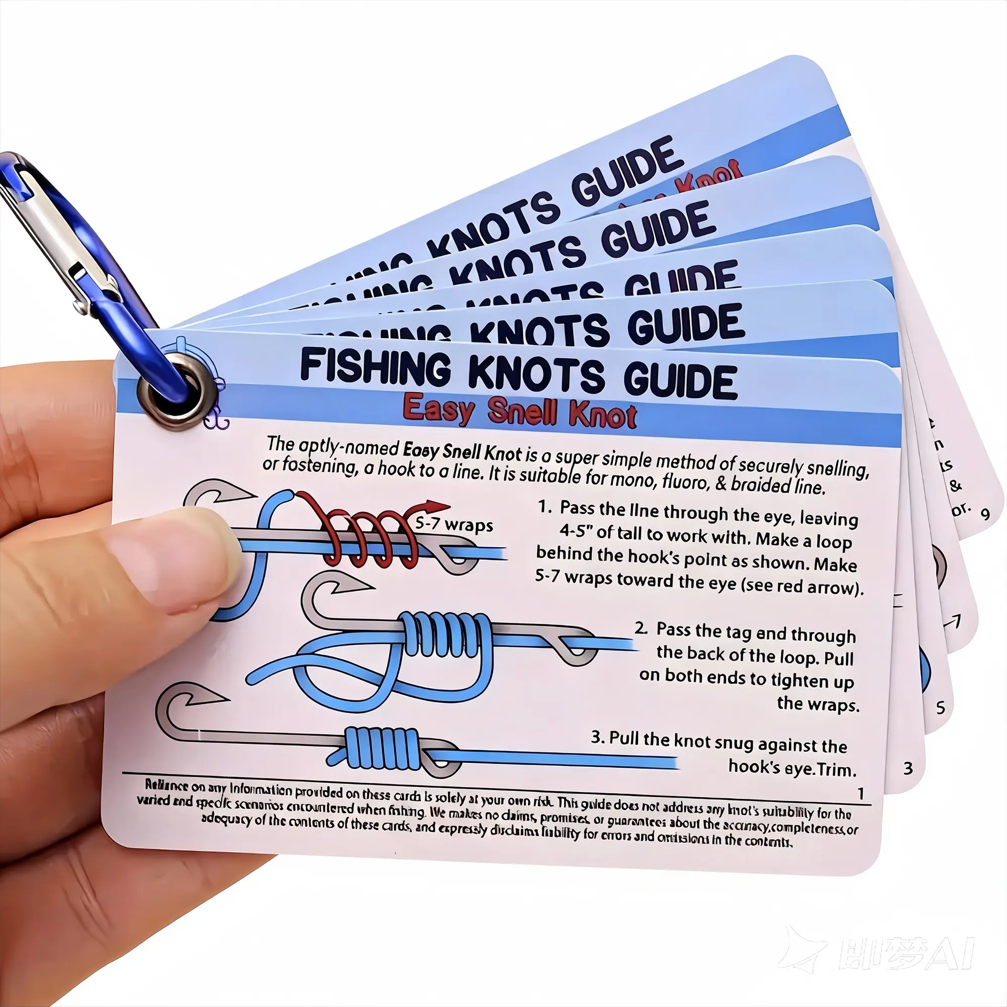 5pcs Fishing Hook Tie-Off Guide Cards, Portable Clip, Beginner Knot Tool, High Strength, Freshwater & Saltwater Fishing, Avoid Line Cut