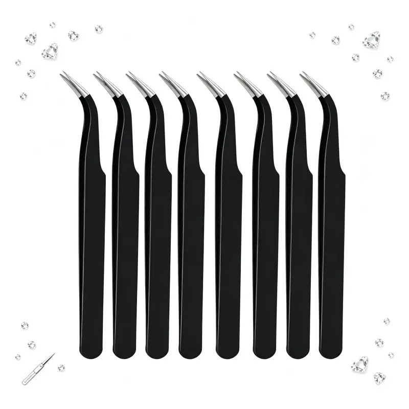 2 Precision Metal Tweezers with Bent Tips, Durable Manual Tools for Jewelry and Projects, Essential Repair Accessories