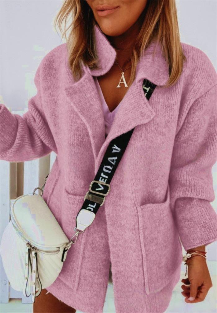 BIGWIG women's knitted cardigan, suit jacket, casual and light, loose version, front open pockets, sweater jacket, long cardigan, casual pockets, warm autumn and winter elegant sweater cardigan jacket