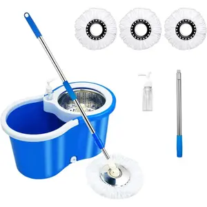 Microfiber Spin Mop and Bucket Floor Cleaning System with 3 Mop Heads, Hands-free Wash, Dust Removal, Dry and Wet Use