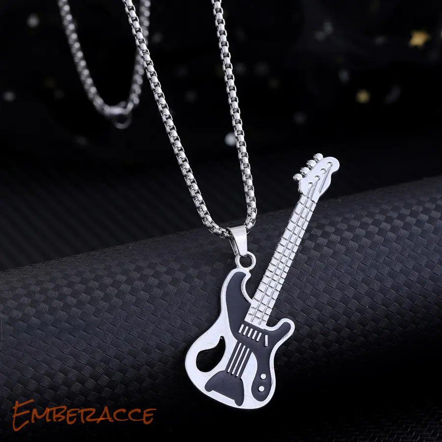 Guitar Pendant Necklace for Men Women, Rockstar Style Music Jewelry, Vintage Guitar Charm Necklace Anime Inspired Aesthetic Accessory, Unique Creative Gift for Music Lovers, Durable Lightweight Necklace for Daily Wear, Concert, Festival and Street Fashion