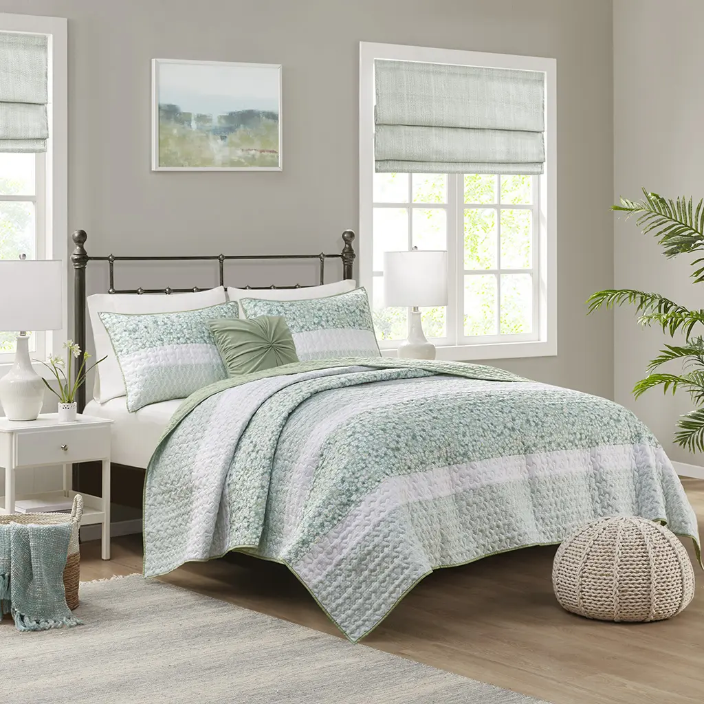 ARCH King/Cal King 4-Piece Seersucker Quilt Set with Throw Pillow, Lightweight Textured Bedding, Soft Cotton Blend, Reversible Coverlet, All-Season Bedspread, Machine Washable, for Master Bedroom Guest Room, Blue, Home Furniture and Household