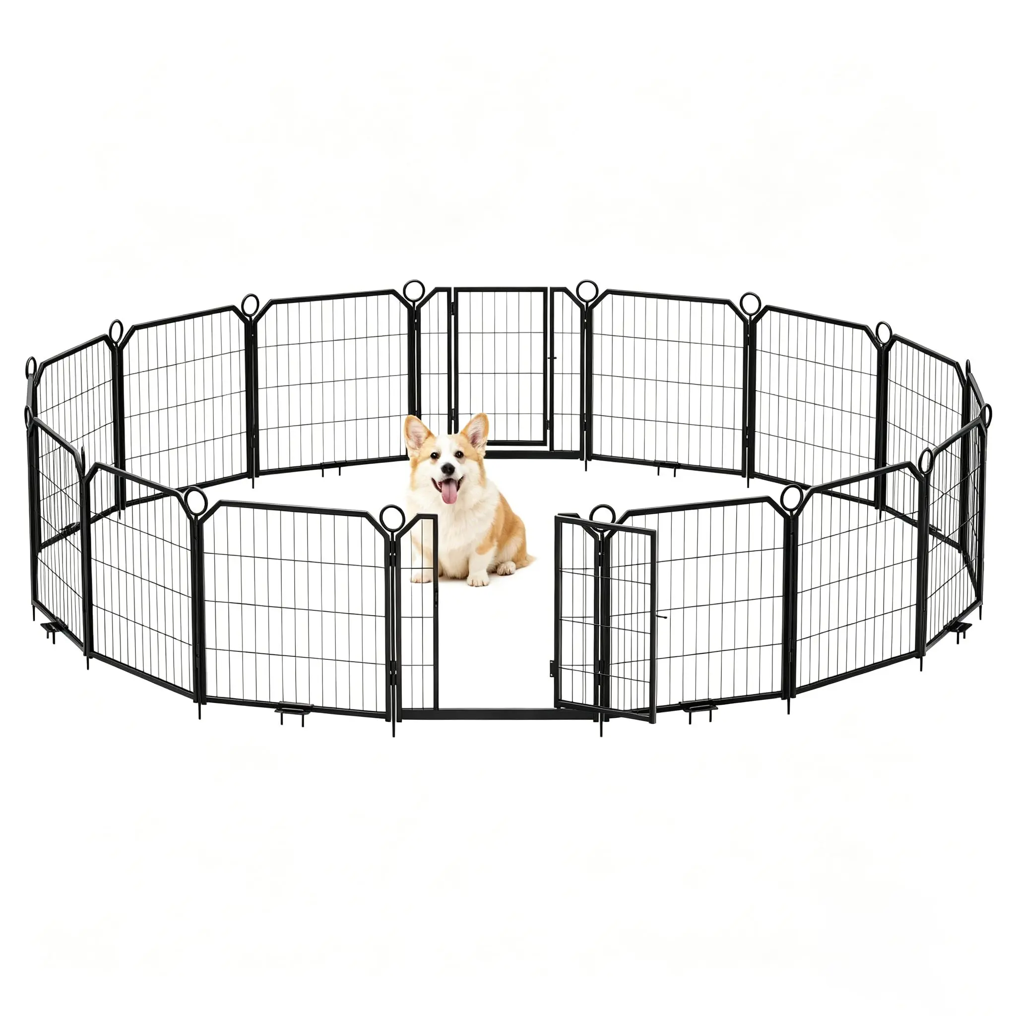 Garvee Angled 24-Inch Foldable Pet Fence with 16 Panels and Door – Heavy Duty Steel Dog Playpen for Indoor and Outdoor Use, Ideal for Puppies, Small and Medium Dogs, Suitable for Yard and RV Camping