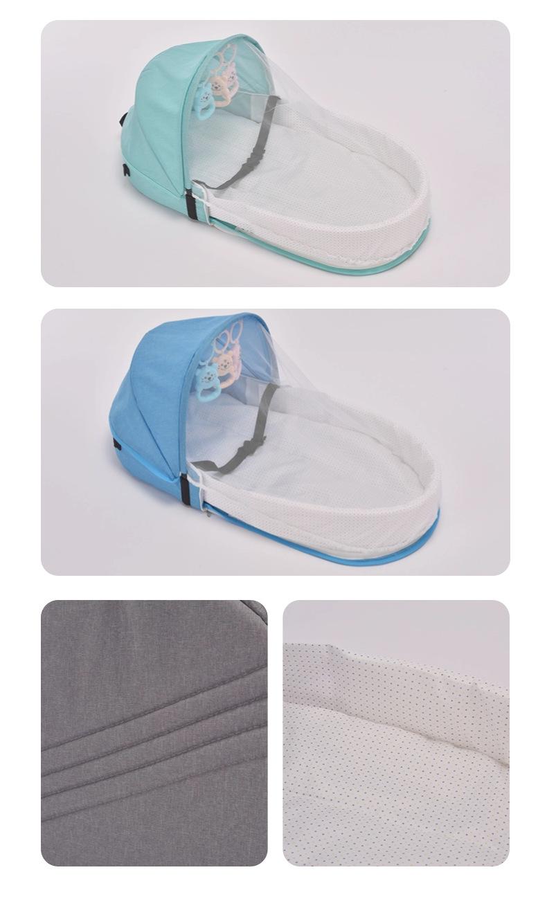 Portable Baby Bed in Bed for 0-12 Months Foldable Travel Infant Bassinet with Mosquito Net Canopy Breathable Mattress Safety Straps Carry Bag Backpack Design Includes 3 Hanging Toys