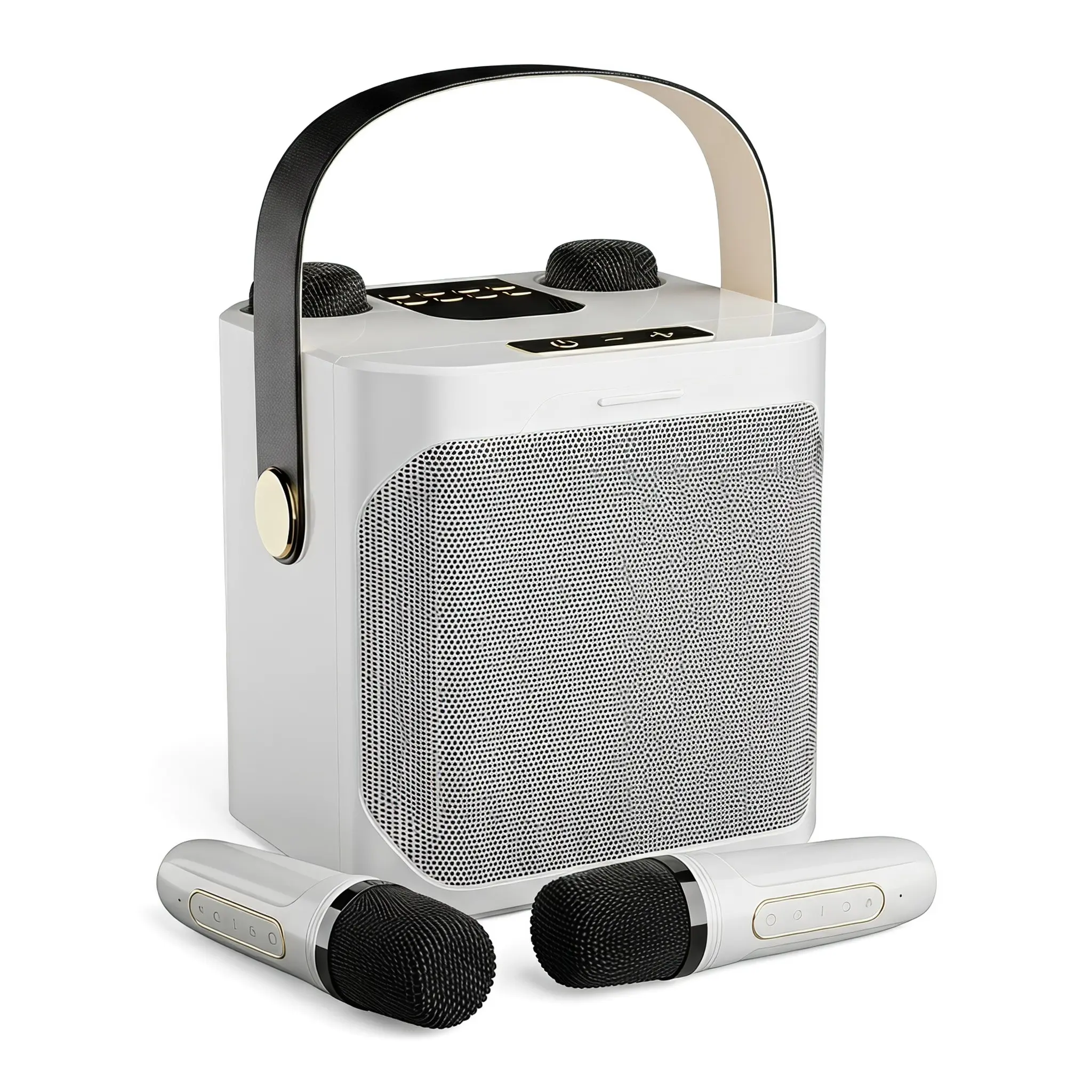 Karaoke Machine Portable Bluetooth Stereo Speaker with 2 Wireless Microphones, Home Party Singing Karaoke System for Adults Kids, Great Gift for Boys Girls and Singing Lovers（black/white）
