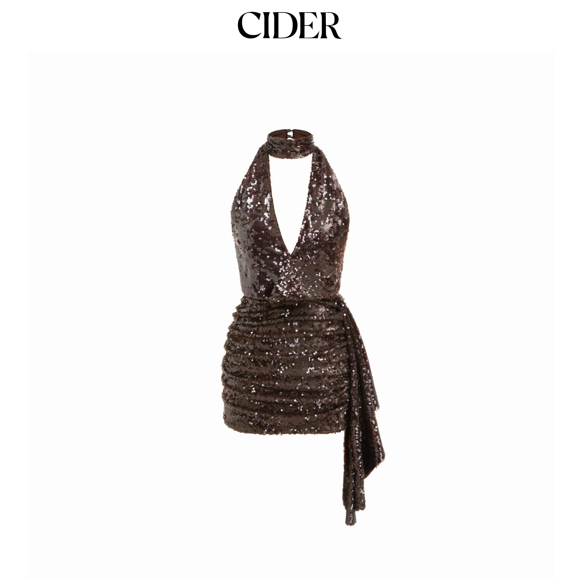 Cider Sequin Deep V-neck Halter Mini Dress SummerFinds