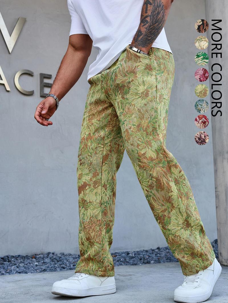 Men's Floral Pattern Pants, Street Fashion Trousers for Daily Wear, Men's Bottoms for All Seasons, Casual Beach Pants