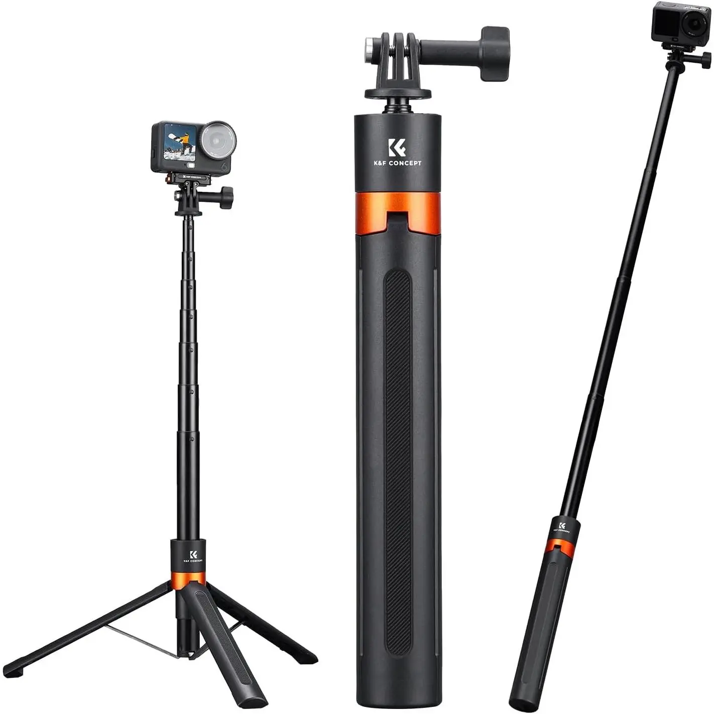 【DealsForYouDays】K&F CONCEPT 142cm/55.9" Telescopic Selfie Stick Tripod for Action Camera, 2-in-1 Portable Stand Handle Stick Pole for GoPro Hero 13/12/11/10/9/8, DJI Osmo Action 6/Osmo Action 5 Pro/4/3 Accessories