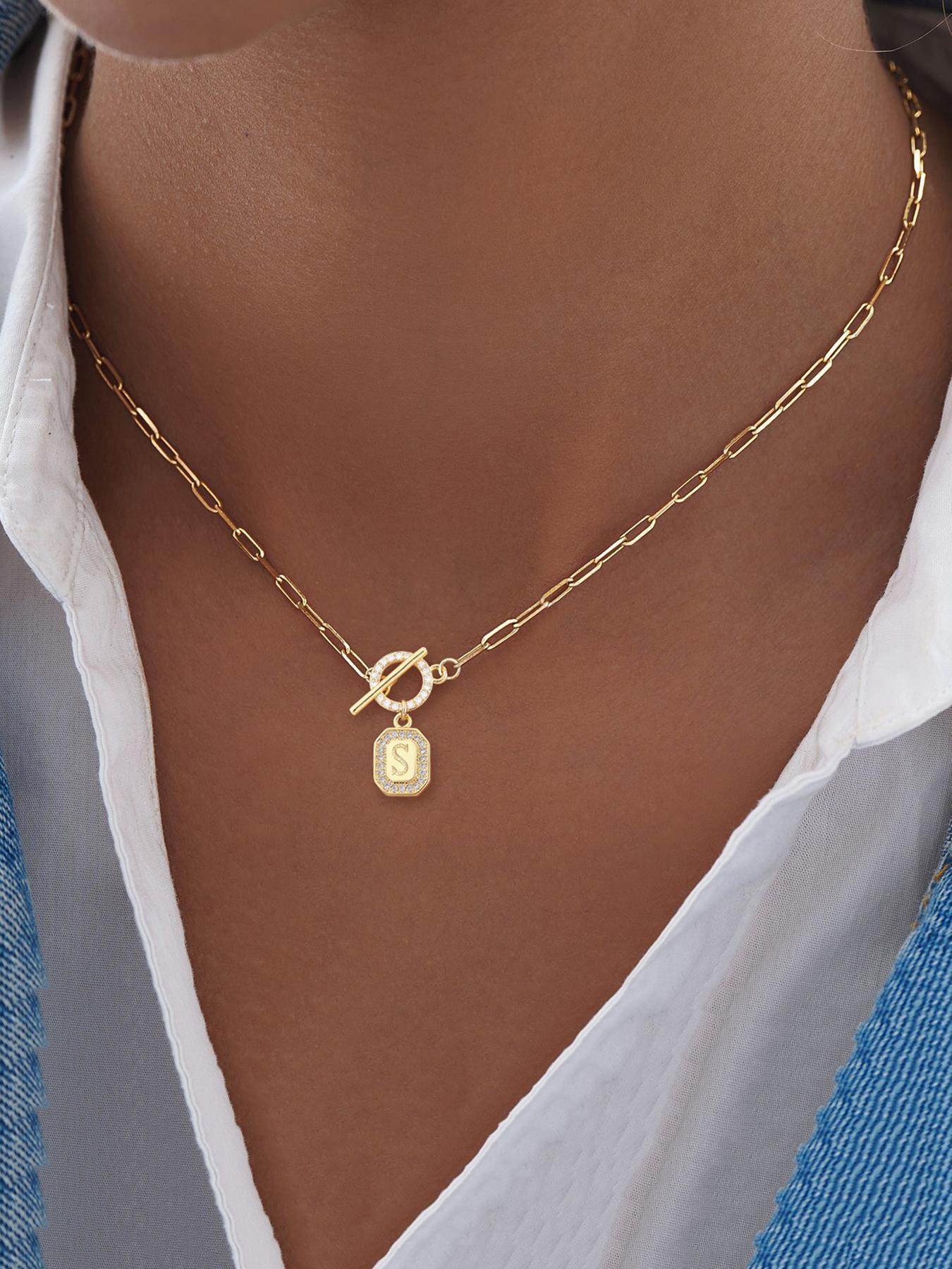 Initials Pendant Necklace for Women, Stainless Steel Paper Clip Chain Necklace, Letter Necklace, Fashion Jewelry for Party, Daily Decor, Trendy All-match & Exquisite Jewelry for Birthday Gift, Minimalist Chain