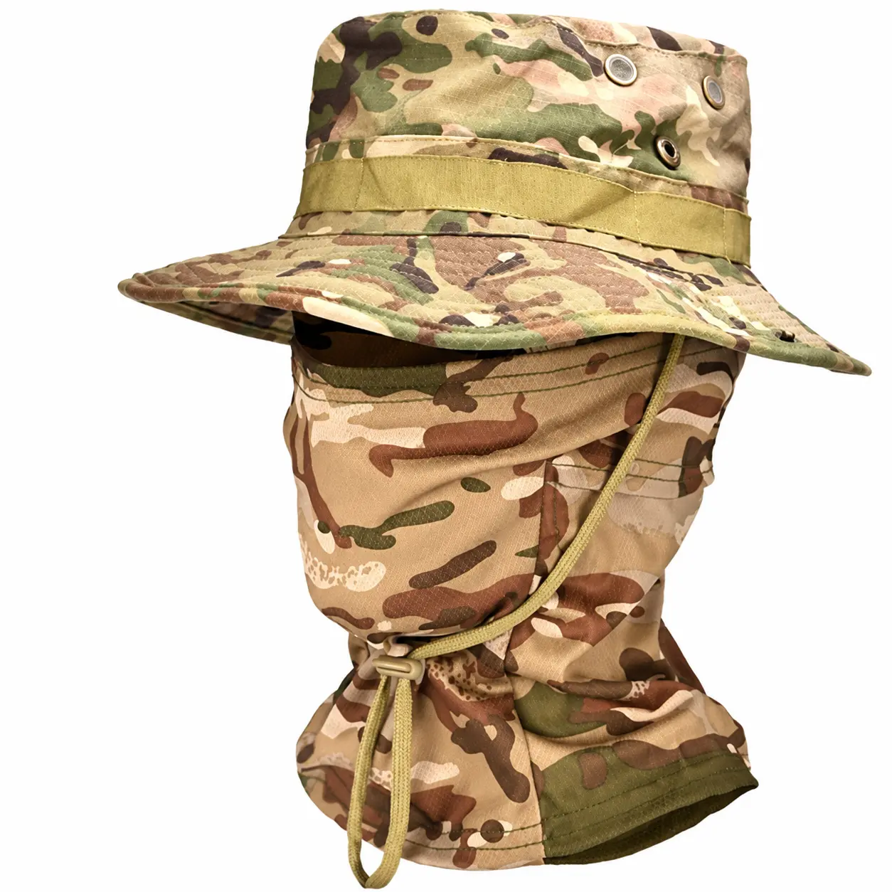 Camouflage Round-Edge Bucket Hat for Men – Lightweight UV-Protective Outdoor Sun Hat with Full-Face Shade Coverage, Ideal for Hiking, Cycling, Camping, and Fishing