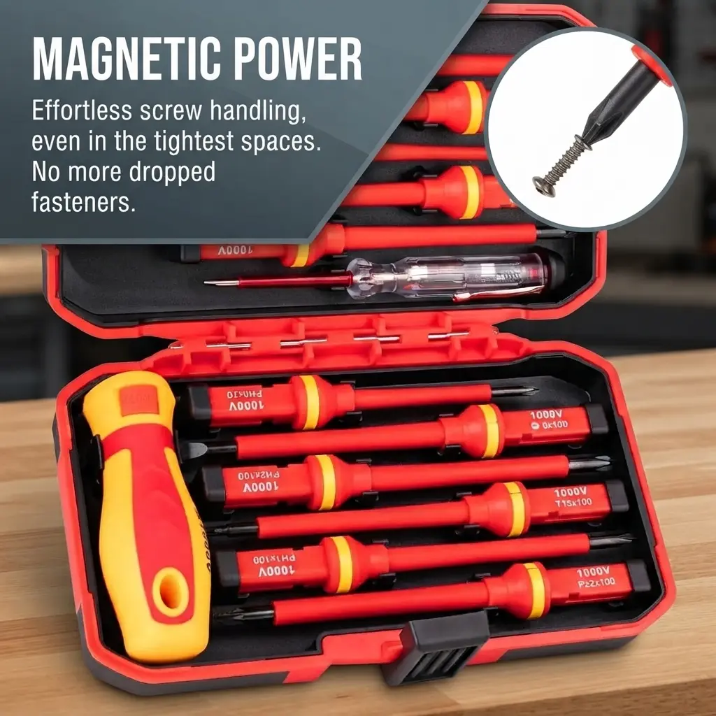 13 Piece 1000V Insulated Screwdriver Set, S2 Alloy Steel with Magnetic Tips, PP & TPR Comfort Grip, GPSR Certified Hand Tools for Electricians and Industrial Electrical Work