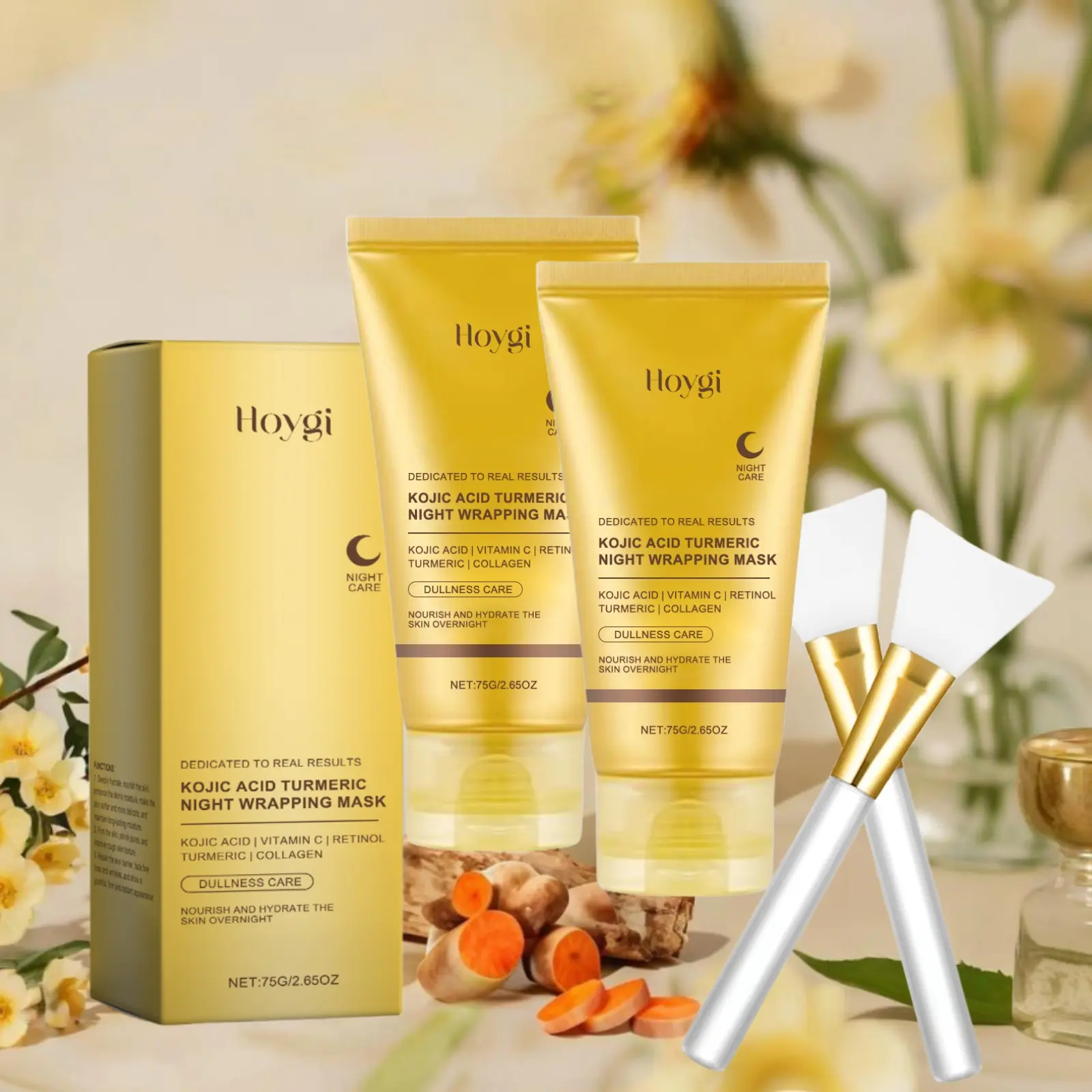 Kojic Acid Turmeric Night Mask 2 Count Set, Overnight Rejuvenation, Glowing Skin Care, Intensive Comfort for Healthy Complexion, Moisturizing Sleeping Mask, Treatment Gel Mask