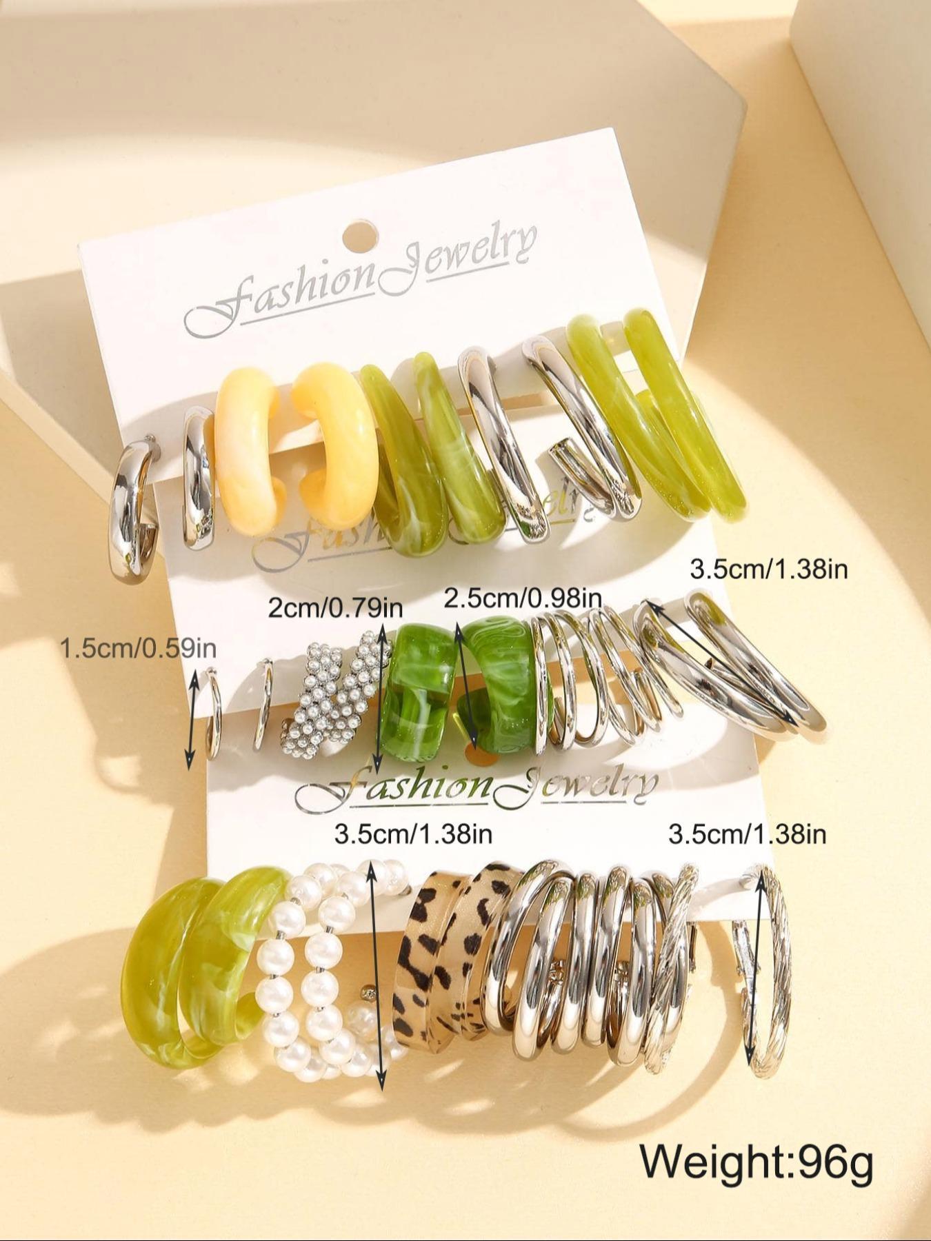 Faux Pearl Decorated Hoop Earrings, 15 Pairs Elegant Colorblock Design Fashionable Hoop Earrings, Fashion Accessories For Women