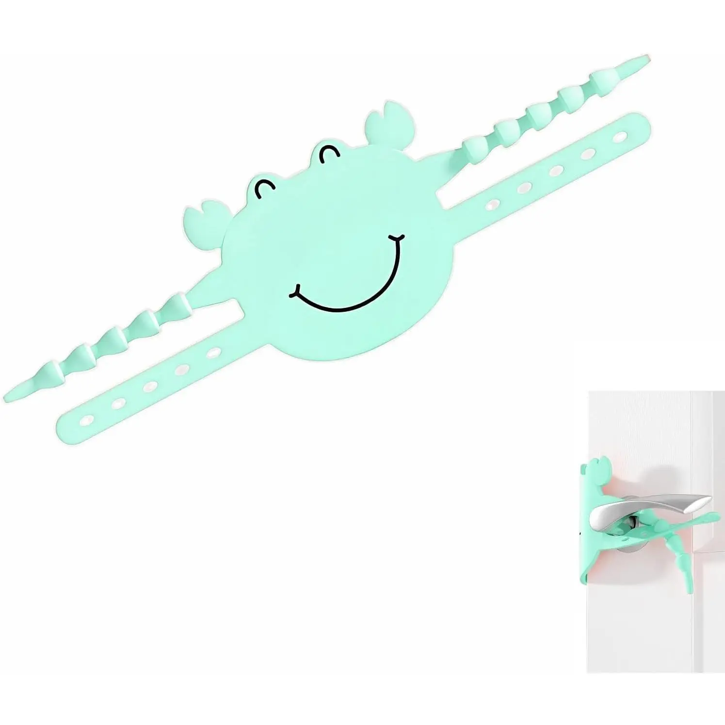 Soft Cartoon Door Silencer Lock Sleeve Buffer,Adjustable  Door Latch Cover for Noise Reduction,Soft Sleepers,Pets-Fits  Doors (Adjustable 5-Position Design, Flexible) (Green)