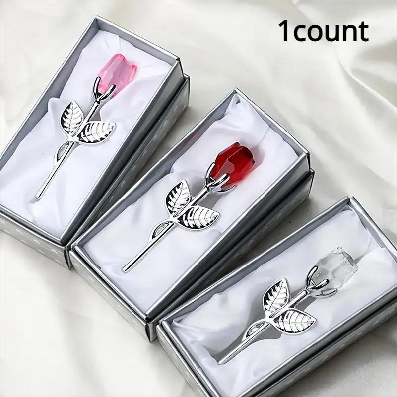 Artificial Crystal Glass Rose Ornaments, Rose Flower Design, 1/2 Counts Decorative Flowers, Decorative Faux Flower, DIY Spring Artificial Flower for Home Wedding Desktop Decoration, Birthday Gift Ideas, Artificial Flower Set #GLOBAL PICKS