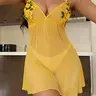 Women's Mesh Cami Nightdress, Nightgown, Rose Embroidery V-Neck, Spaghetti Strap, Sleeveless, Slim Fit, Plain Pattern, Sexy Home Wear, Loungewear, All Seasons, Pure Desire Style, Nightwear