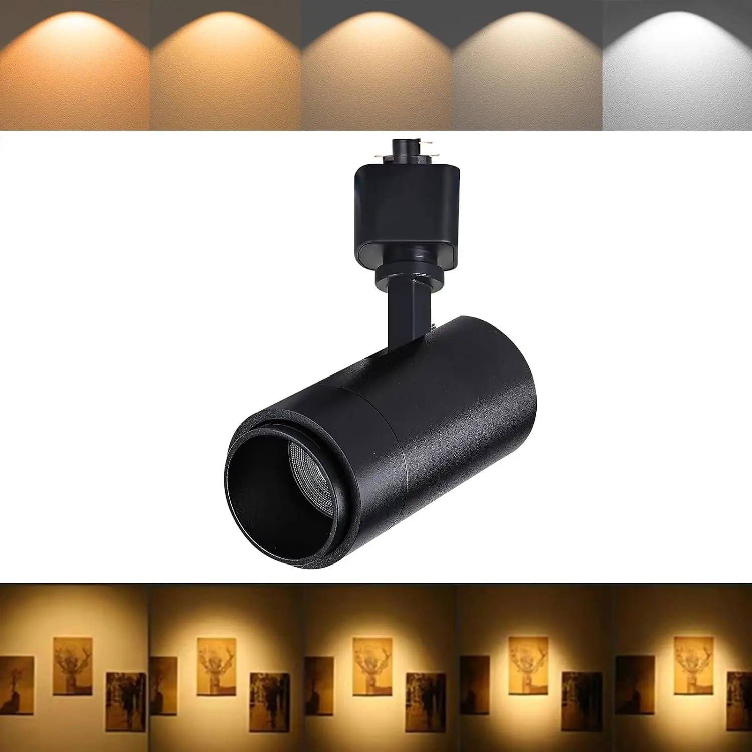 5-Color LED Track Lighting Heads 12W Dimmable,Adjustable Beam Degree15°/24°/36°/45°/60°,2700K/3000K/3500K/4000K/5000K,Single Circuit H Track Lighting Heads Ceiling Fixtures (Black)