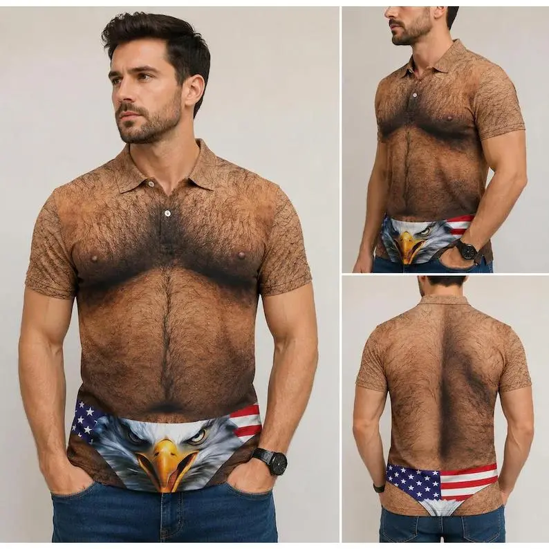 Hairy Body Patriotic Shirt, Chest Shirt, USA Flag Shirt USA 250th Polo Shirt, Patriotic Shirt, 1776-2026 Beach Shirt, Patriotic Gift, Funny#TikTokMadeMeBuyIt