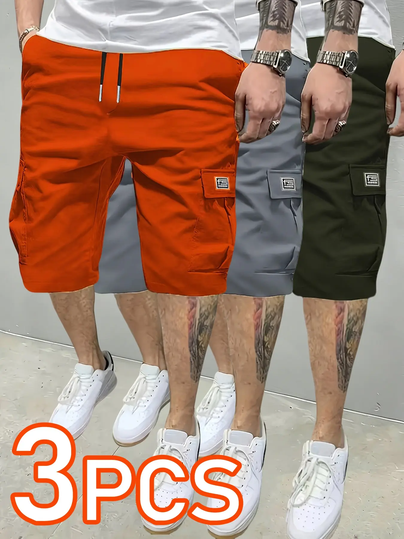 3-Pack Summer Men's Short Pants, Casual Outdoor Workwear, Durable Plain Color, Multiple Pockets, Ideal Gift, New Arrival