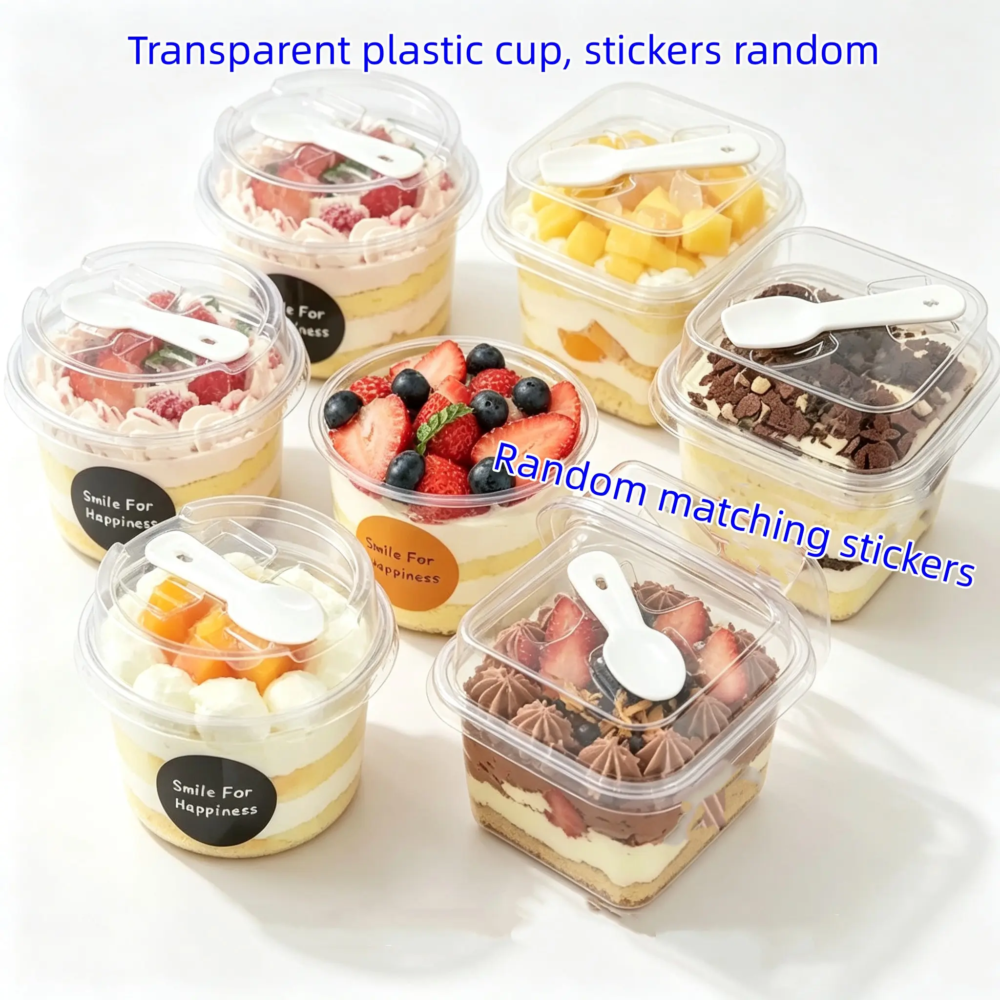 20/50 Set Round and Square Transparent Plastic Containers with Lids, Food Storage Containers, Includes Spoons and Stickers, Ideal for Cookies, Ice Cream, Mousse, Yogurt