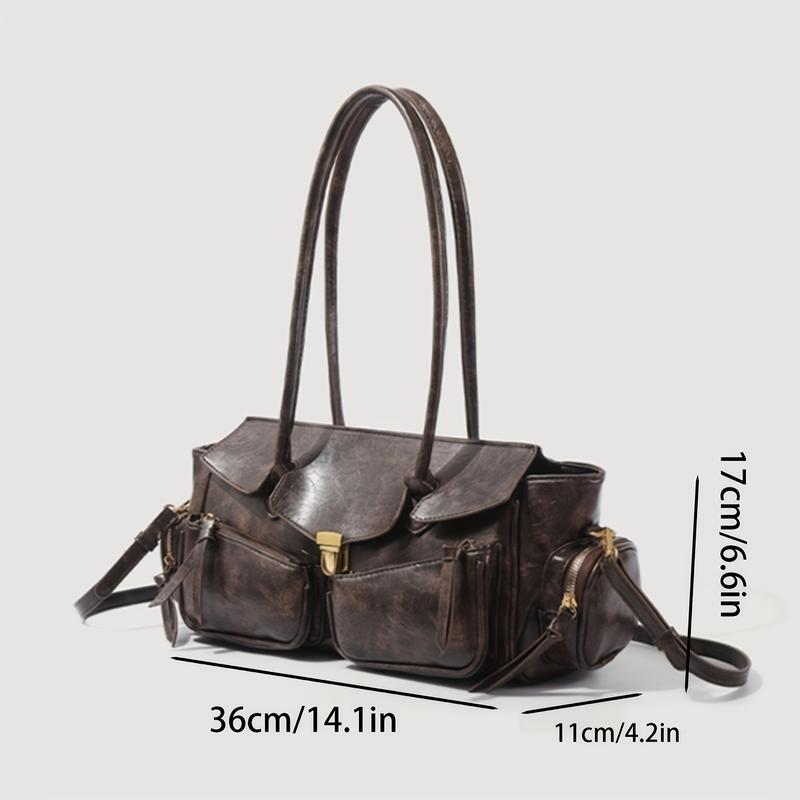 High Quality PU Chic Baguette Bag for Women |Detachable Shoulder Strap & Kiss Lock Closure, Solid Color Versatile Purse for Everyday Fashion Outdoorfun