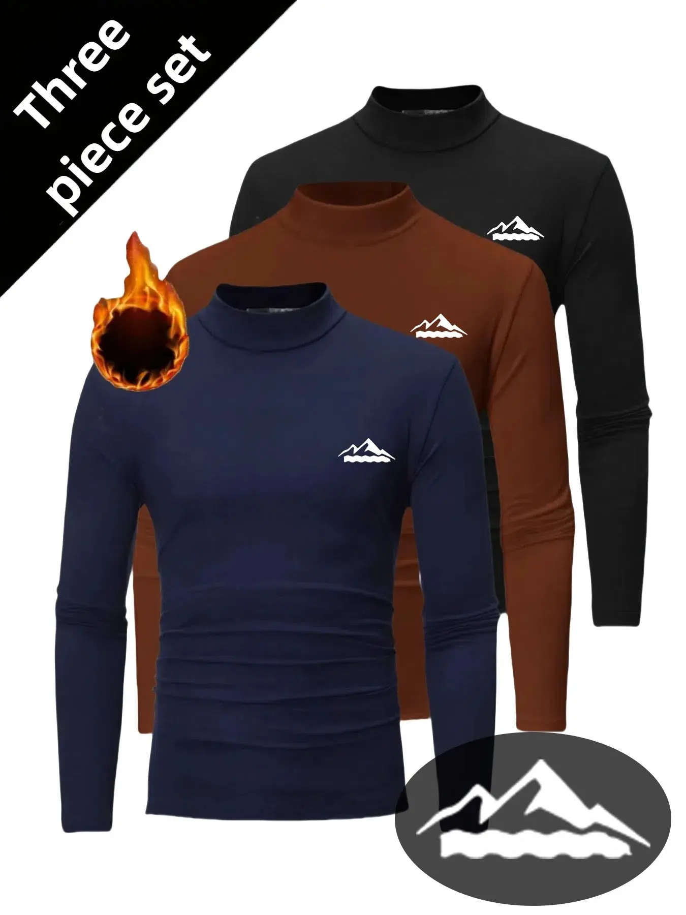 Men's 3-Pack Fall Winter Half High Neck Sweater, Thick Fleece Innerwear, Casual Solid Color Long Sleeve Top, Warm Pullover Shirt