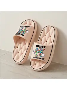 1 pair of puzzle-style "6" and "7" printed "BUILT DIFFERENT" unisex soft EVA open-toe slippers, quick-drying and non-slip, suitable for bathroom showers, pools, and beaches