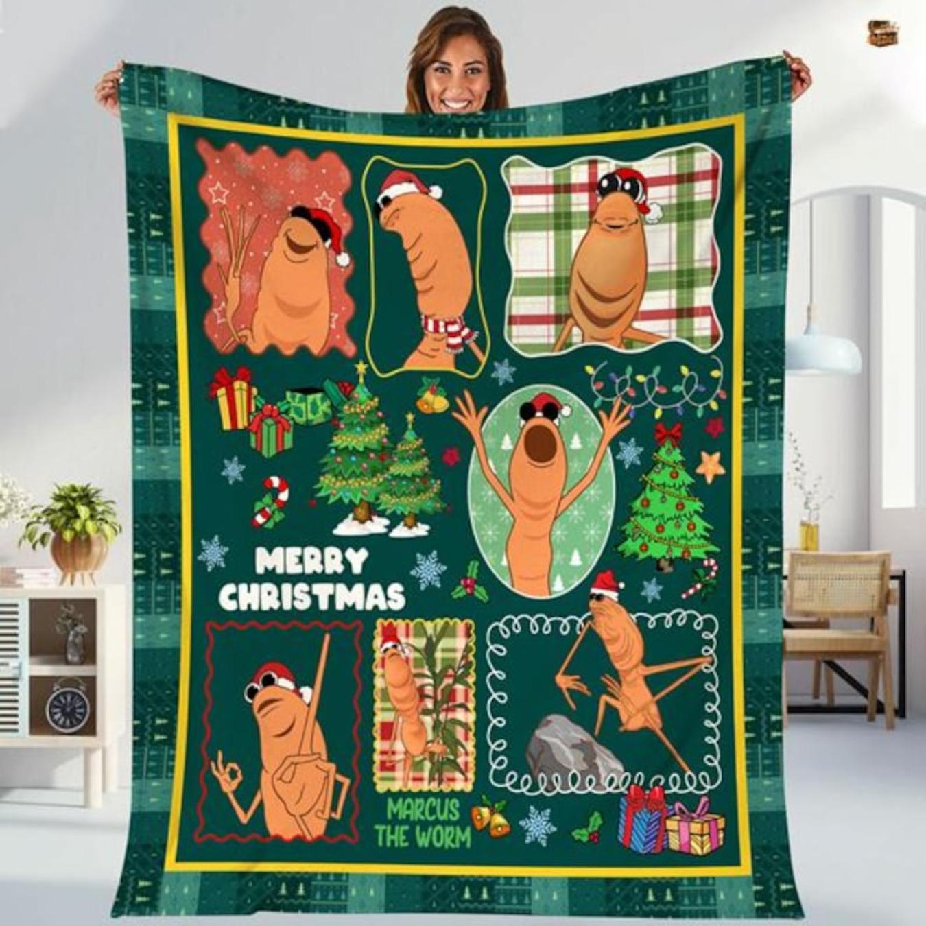 Marcus The Worm Christmas Blanket, Rigatoni Pasta Quote Fleece Blanket  for Bed Sofa Home Bedroom Office Travel  Family Friends and Kids Birthday Gift Christmas Present