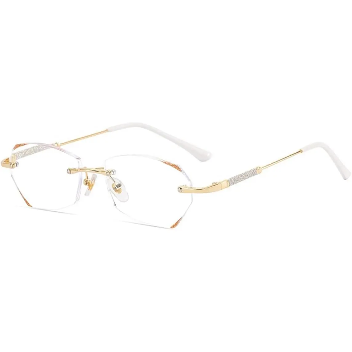 Women's Rimless Reading Glasses with Rhinestone Temples, Lightweight Anti-Blue Light Synthetic Frame for Comfortable Wear, Modern, Single Pair