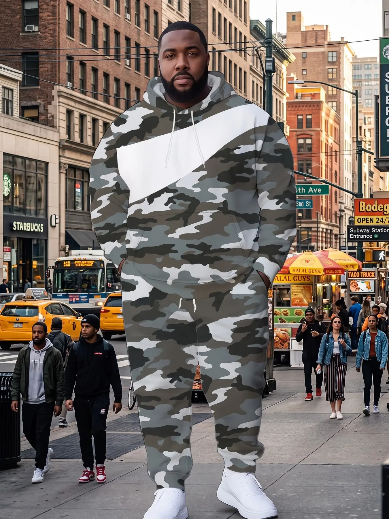 Men's 2-Piece Plus Size Camo Hoodie Set, Casual Long Sleeve Sweatshirt & Pants, All-Over Print, Loose Fit, Streetwear Style