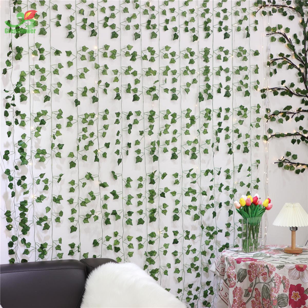 Valentine's Day Wall Hanging Simulation Faux Plastic Vine Ornaments for Room Decor, DIY Spring Green Artificial Leaf Vine, Plastic Simulation Leaves, Decorative Plants for Home Wedding Party Decoration, Fake Indoor Plants