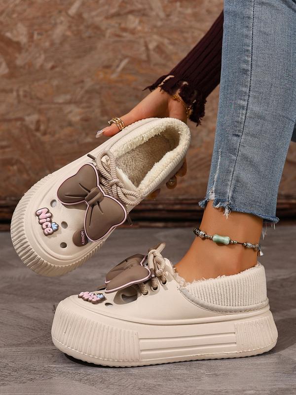 Women's Plus Size Winter Plush Fuzzy Warm Slippers, Indoor Cozy Silent Home Slippers with Cute Bowknot, Casual Shoes Women's Plus Size Winter Plush Fuzzy Warm Slippers, Indoor Cozy Silent Home Slippers with Cute Bowknot, Casual Shoes