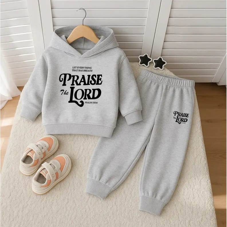 Kids' Boys' 2-Piece Bible Verse Print Hoodie Tracksuit Set - Fleece-Lined, Child Sizes, Cohesive Set, Fitted Cut, Full Length, Fall-Winter Casual Indoor/Outdoor Outfit
