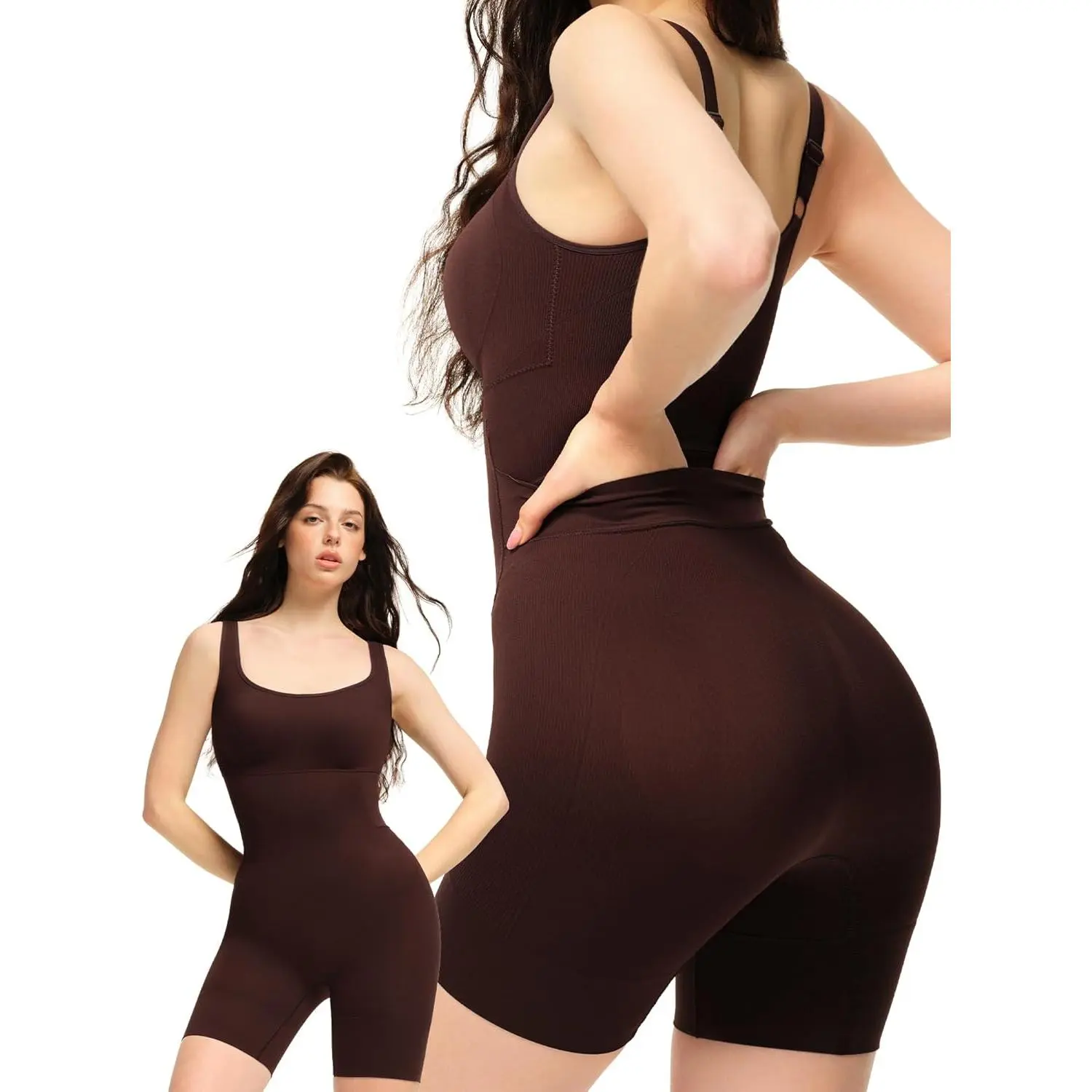 [Snatched] Seamless Spandex Body Shaper with Boning Support - Bathroom-Friendly Open Back Tummy Control Bodysuit, Adjustable Straps Hourglass Silhouette