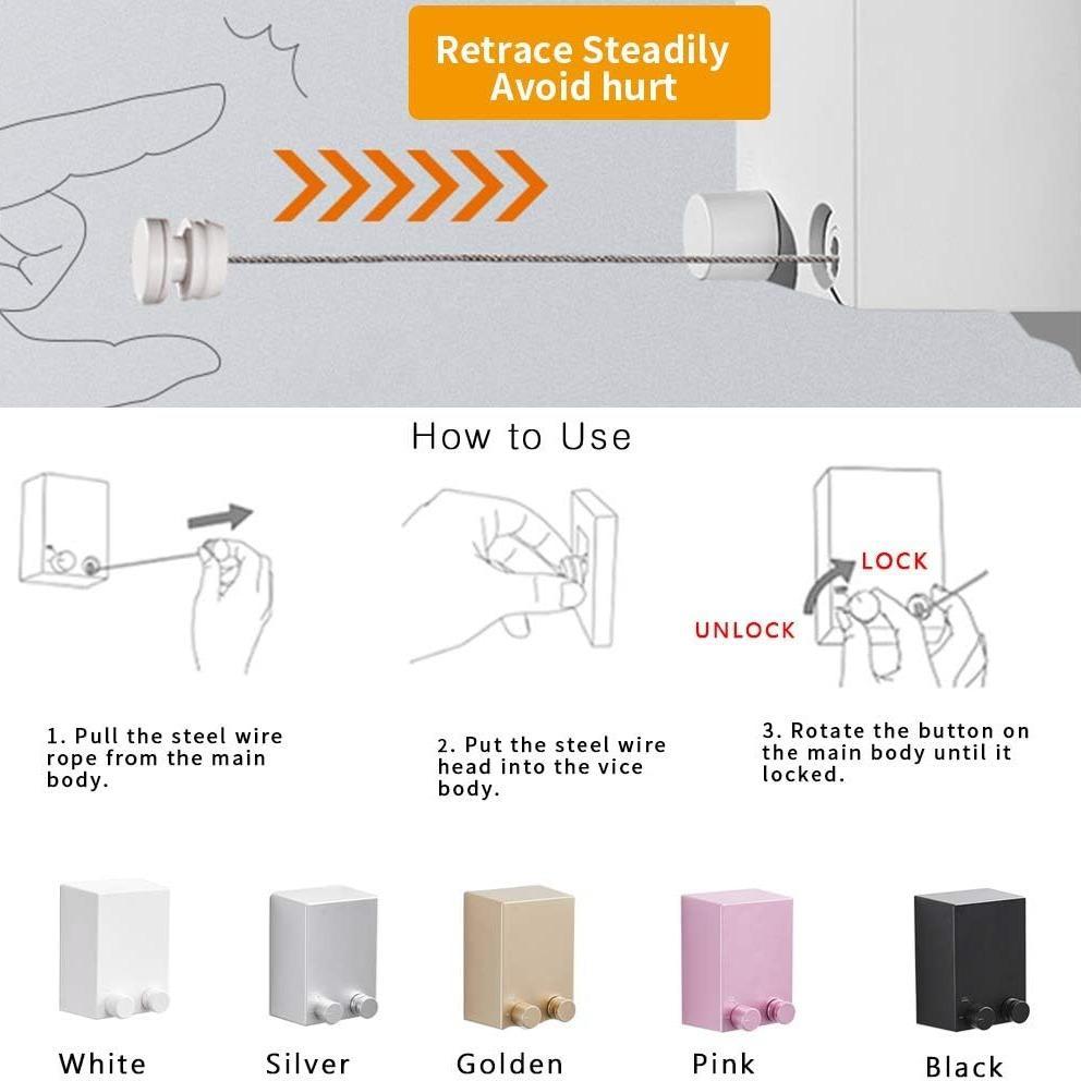 Stainless Steel Retractable Clothes Line, Wall Mounted Punch Free Invisible Retractable Clothes Line, Household Invisible Clothesline, Laundry Tools & Accessories for Home Hotel Dormitory