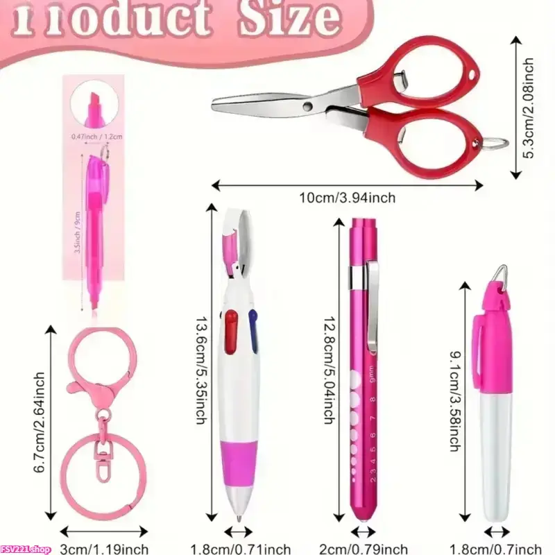 2 Sets Nurse Accessory Kit, Retractable Badge Reel Clips, Nursing Ballpoint Pens, Markers, Highlighters and Foldable Scissors, All-in-One Medical Work Supplies, Practical Daily Stationery Essentials for Nurses, Hospital Staff, Medical Workers, Office & St