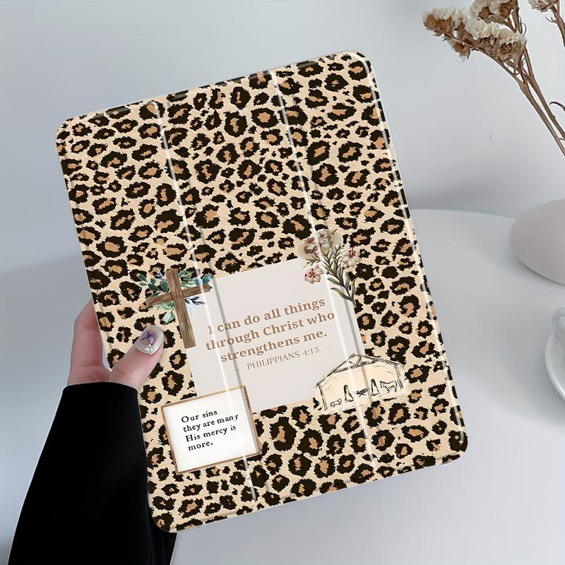 Leopard Print Acts 4:13 Christian Scripture Pattern, with adjustable stand and pen slot, foldable non-slip TPU protective case, suitable for Samsung, iPad mini, iPad Air, iPad Pro/iPad 10th generation, 11th generation and other iPad series protective case