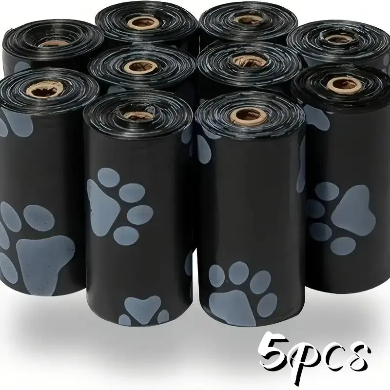 Dog Poop Bag, 5 Rolls/75pcs Leak Proof Dog Poop Bag with Paw Print Design, Pet Waste Bag, Pet Cleaning Supplies for Outdoor Walking