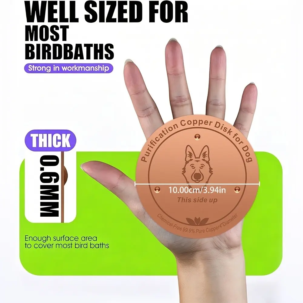 Copper Pet Water Filter Bowl, 99.9% Pure Copper, Three-Point Support Design, Reusable, Physical Filtration, Suitable for Dogs, Cats, Cows, Chickens