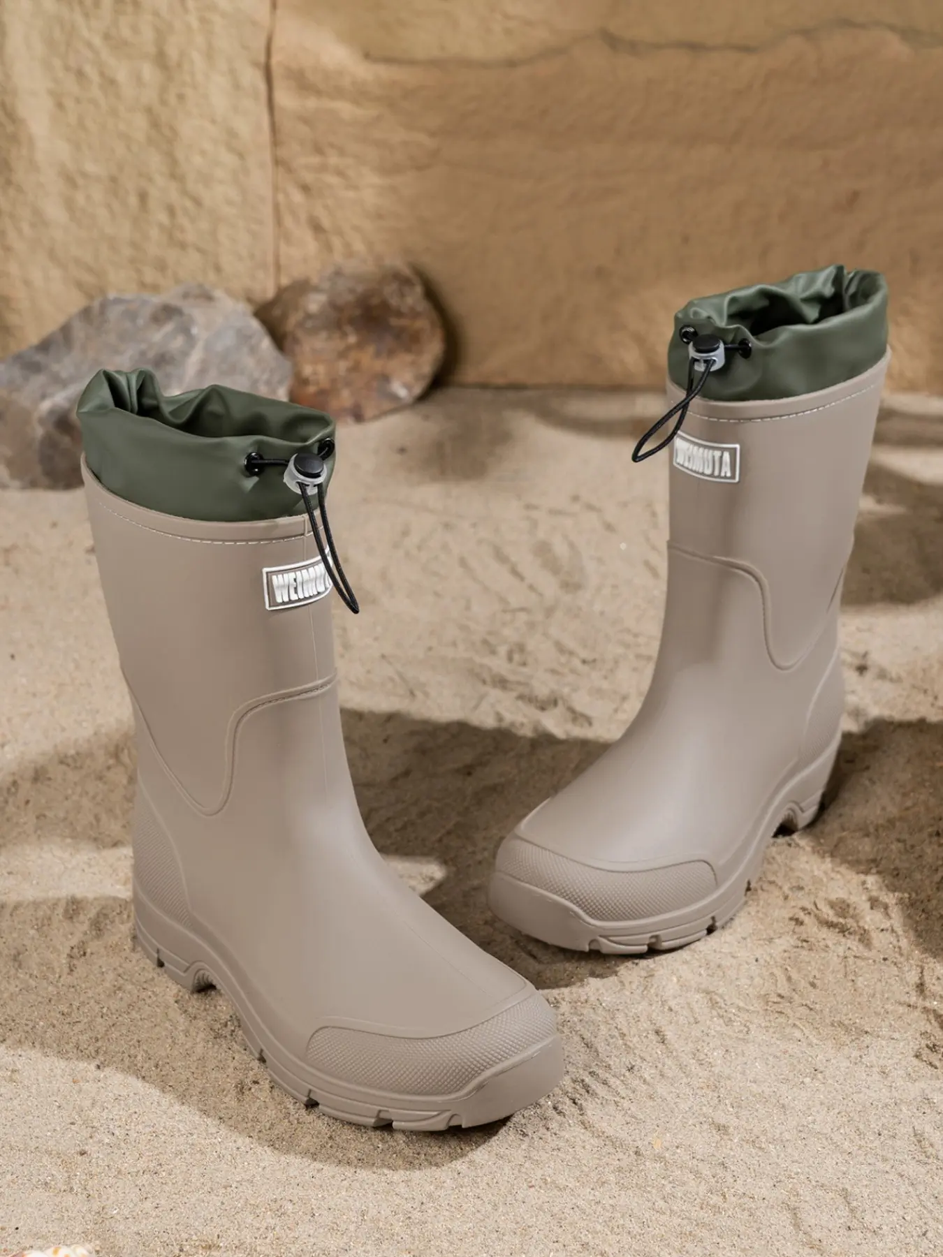 Simple Plain Round Toe Mid-Calf Rain Boots, Wide PU Rubber Waterproof Shoes, Fashion All-Season Outdoor Fishing Cycling Footwear