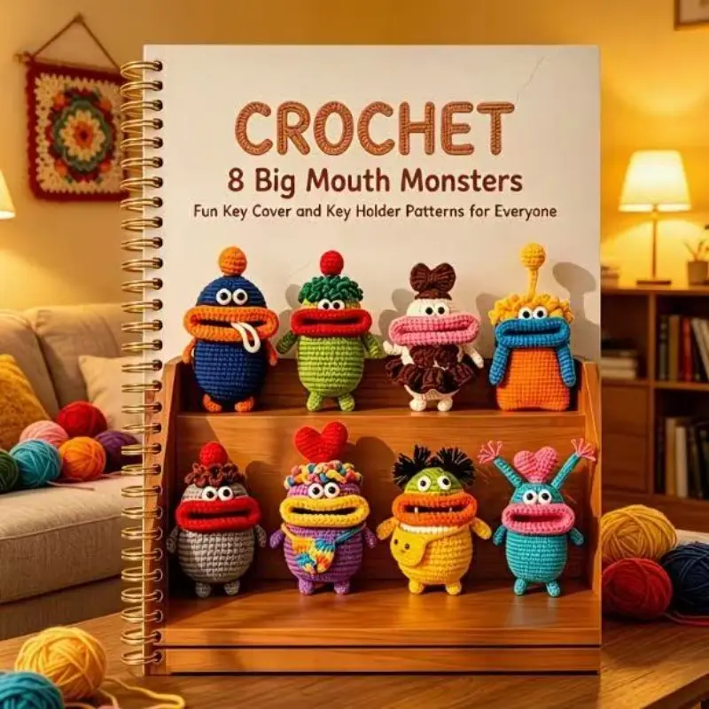 Crochet Pattern Book, 8 Unique Monster Designs, Keychain Protector, DIY Cute Yarn Accessories, Handmade Craft Tutorial