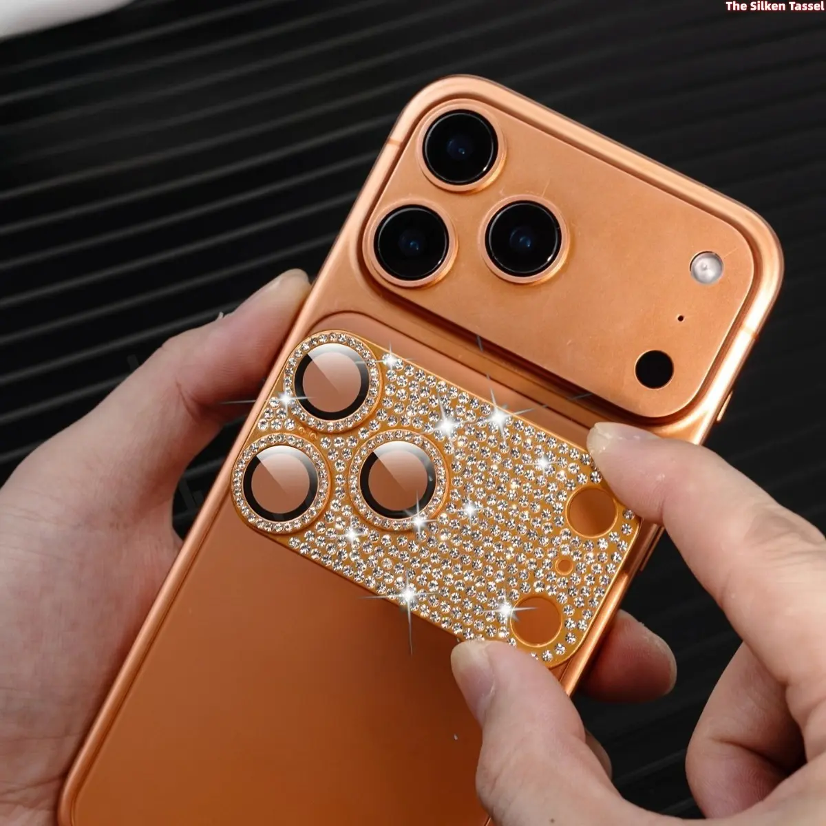 Bling Full Rhinestone One-Piece Lens Protective Film Fit iPhone 17 Pro & iPhone 17 Pro Max, All Over Diamond Encrusted Metal Lens Frame, Anti-Scratch Anti-Collision HD Clear Decorative Camera Accessory for Women Protection Smartphone tiktokshopbacktoschoo