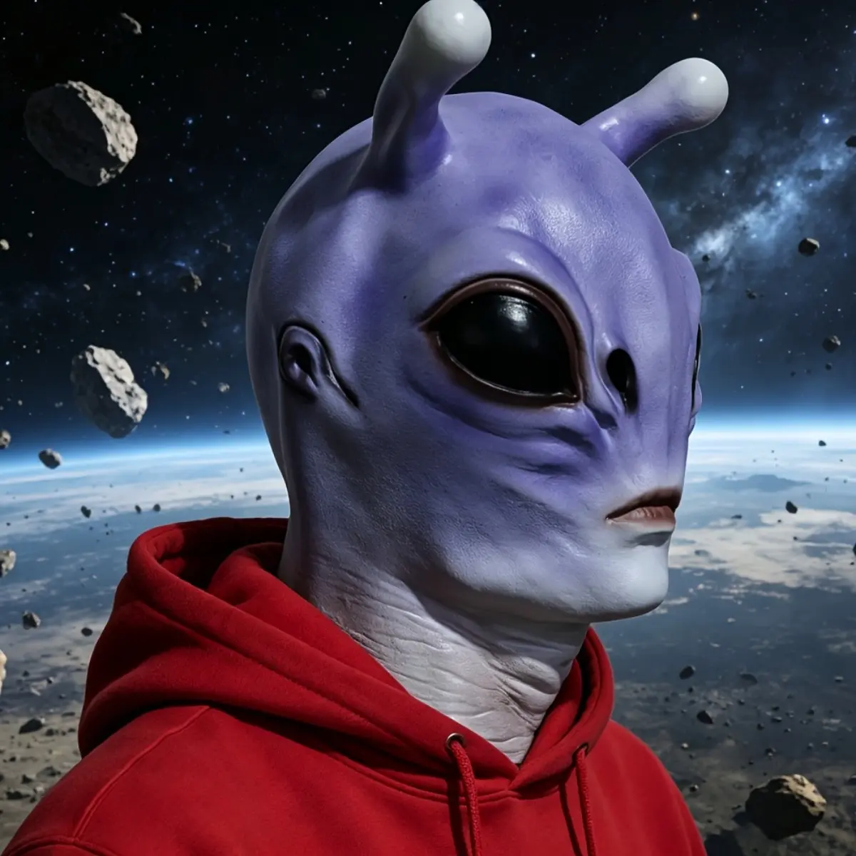 Realistic Purple Alien Full Face Latex Mask, Halloween Costume Headpiece for Cosplay, Masquerade, Theme Party, Stage Performance and Photo Booth Props, Funny Dress Up Accessory for Adults, Unique Holiday Gift and Collectible Decoration