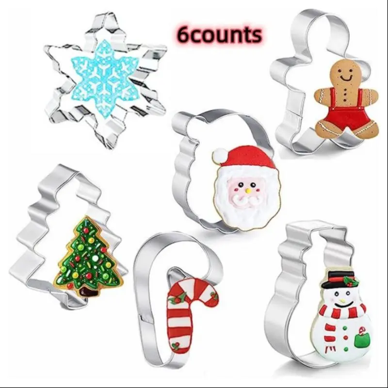 6-Piece Christmas Snowflake Snowman Cookie Cutter Set, DIY Baking Tools for Family, Party, Wedding, Festive Baking Supplies