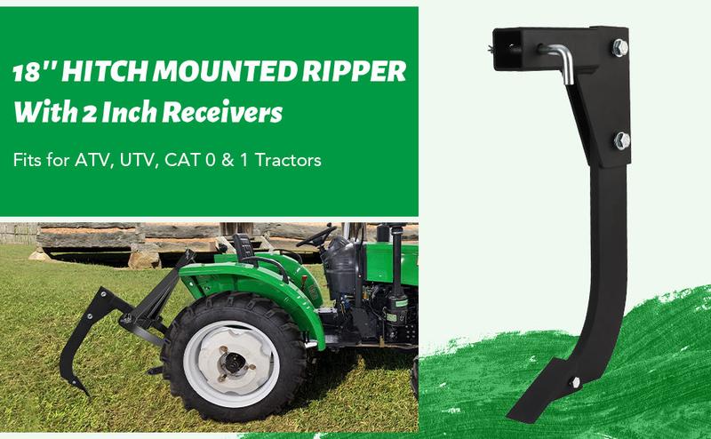 GARVEE Heavy Duty GARVEE Hitch Mounted Ripper and 18'' Shank Middle Buster Plow for ATV/UTV Tractor, Easy One-Pin Mounting, Ideal for Lawn Ripping and Trenching Tasks with 2" Receiver Compatibility.