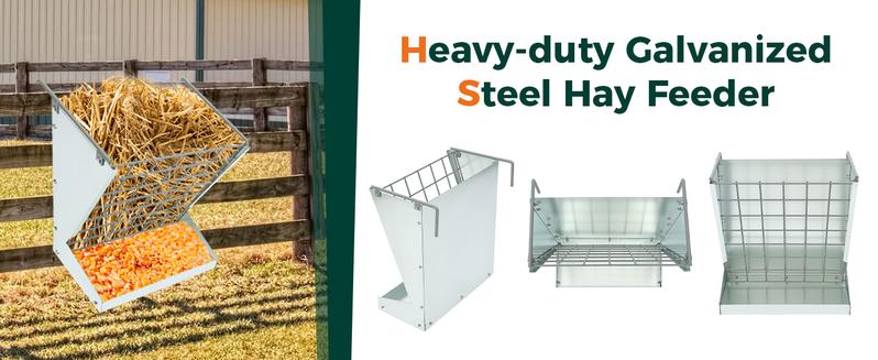 Hay Feeder 2 in 1 Hay Rack Wall Mount Goat Horse Feeders,Heavy Duty Galvanized Steel Hanging Feeders for Farm Livestock Goat Sheep Grain Indoor Outdoor Uses