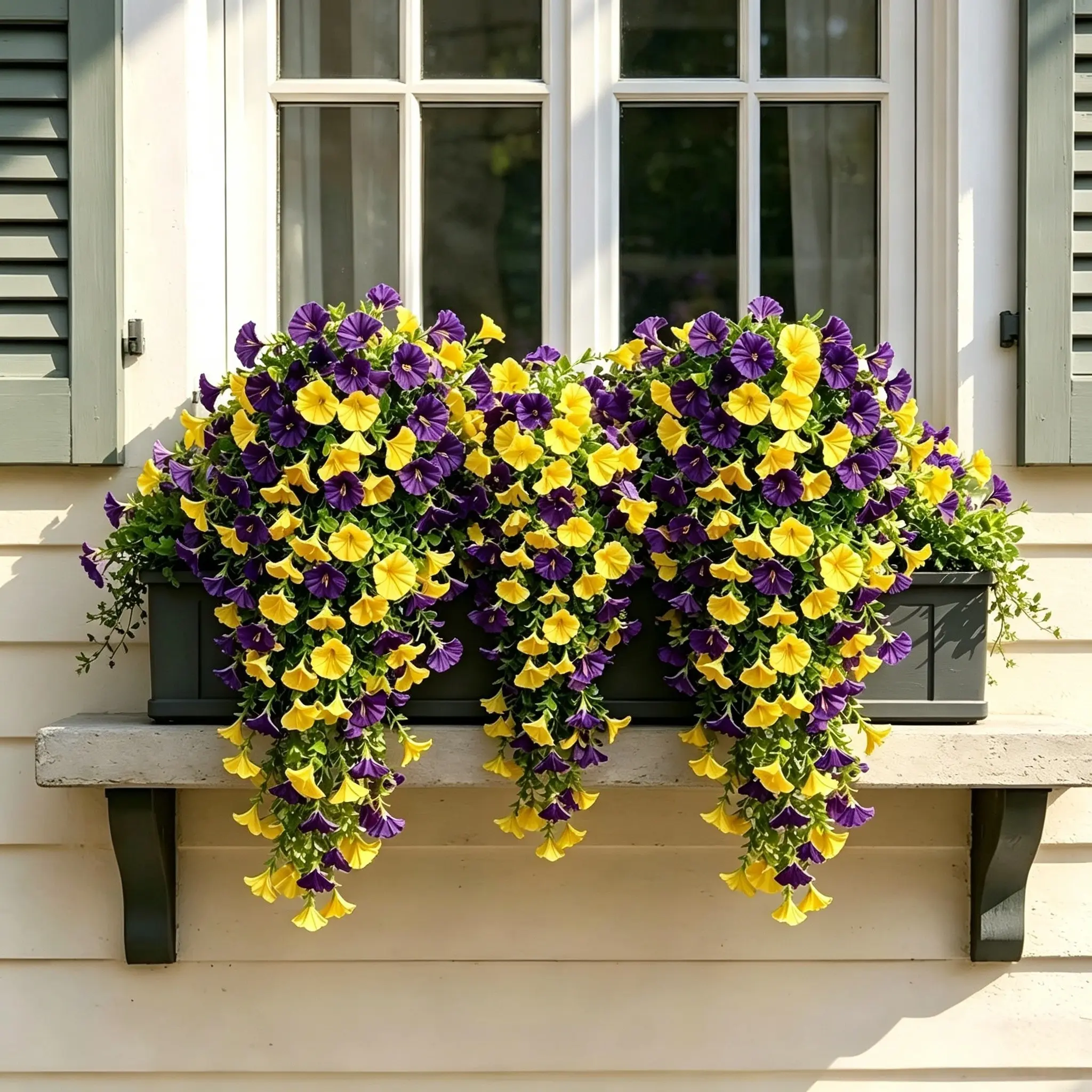 2 sets - (2 yellow morning glories + 2 purple morning glories)High-Quality and Artificial Flowers, UV Resistant, Indoor and Outdoor Home Decor, 2 Sets of Climbing Plants, Faux Flower Plants