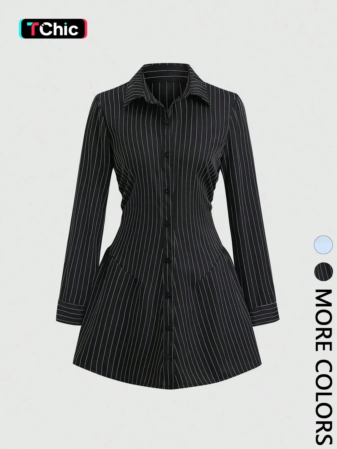1 Piece Women Button Front Shirt Dress Set Long Sleeve Collar Ruched Waist Flare Hem Mini Dress Casual Elegant Daily Wear No Necklace